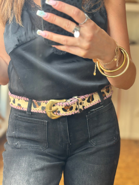 Ceinture léopard rose