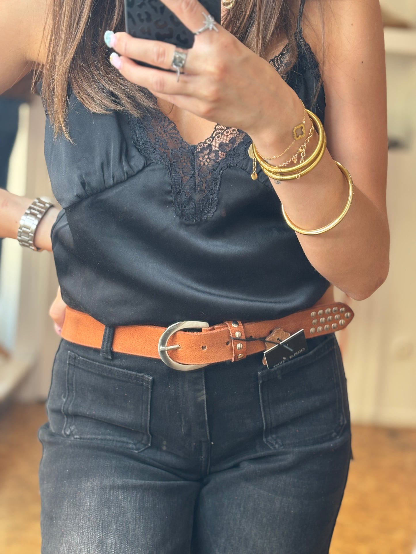 Ceinture marron cloutée