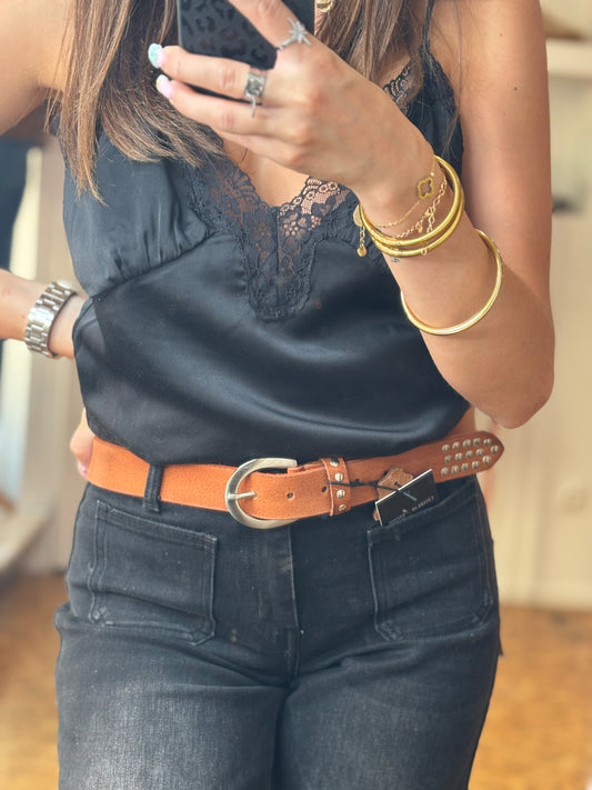 Ceinture marron cloutée